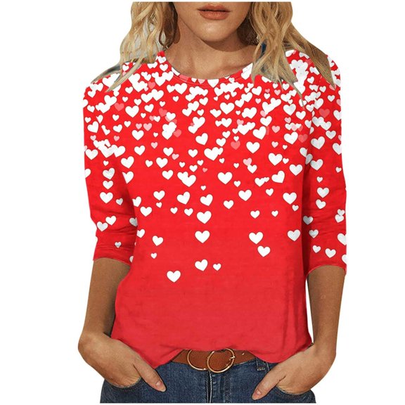 Wovix Women Shirts Valentine'S Day Lightweight Breathable Tees Crewneck 3/4 Sleeve Pullover Daily Holiday Casual Loose Outfits Tops 2026