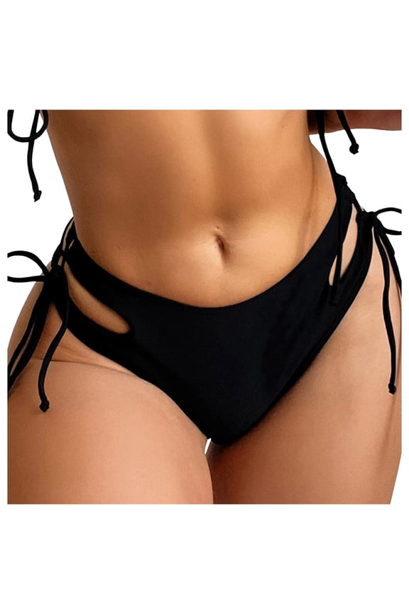 Women Swimsuit Bikini Bottom String Cheeky Side Tie Low Rise Bathing Suit Solid Simple Swimwear