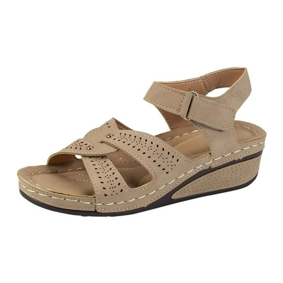Wovix Women Trendy Sandals Adjustable Ankle Strap Open Toe Beach Sandals Dressy And Casual Shoes Casual Daily Wear Beige 37