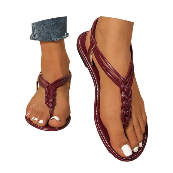 Wovix Women Trendy Sandals Ankle Strap Shoes T Strap Dress Sandals Solid Simple Basic Flat Casual Daily Wear