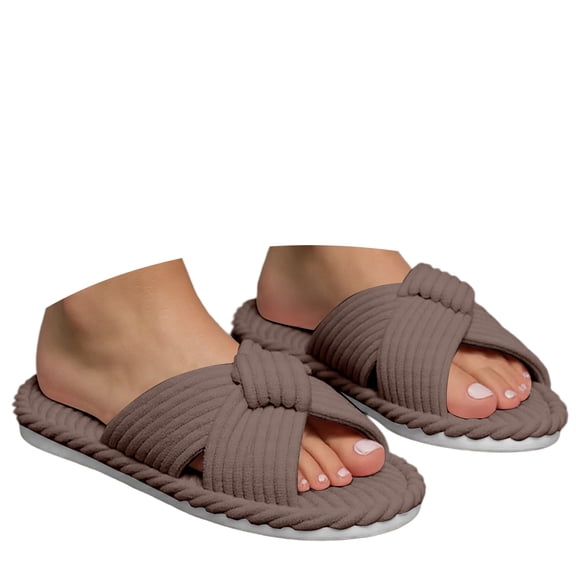Wovix Women Trendy Sandals House Slippers Corduroy Cross Bow Open Toe On Bedroom Shoes Indoor Outdoor Shoes