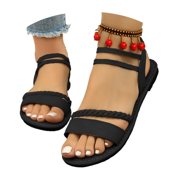 Wovix Women Trendy Sandals Open Toe Flat Shoes Ankle Strap Simple Trendy Work Footwear Casual Daily Wear Army Green 36