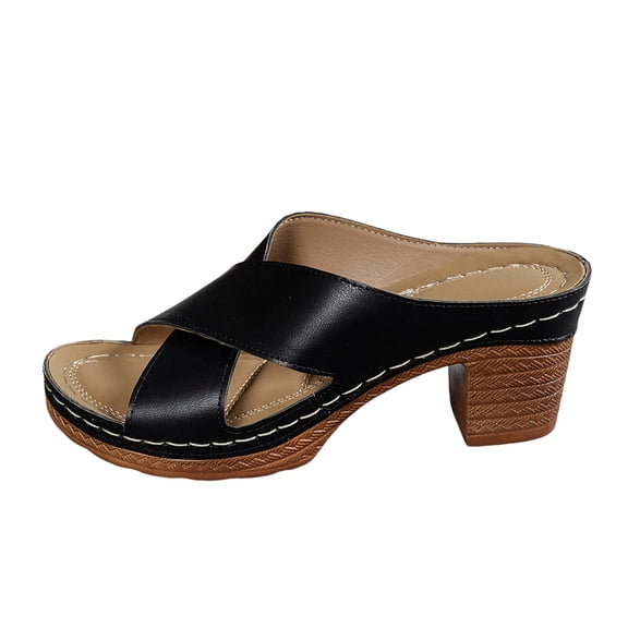 Wovix Women Trendy Sandals Open Toe Shoes Artificial Leather Ankle Strap Commuting Heeled Sandal Indoor Outdoor Shoes Black 36