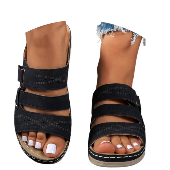 Wovix Women Trendy Sandals Open Toe Solid Classic Daily Sandals Slipper Beach Trendy Footwear Indoor Outdoor Shoes