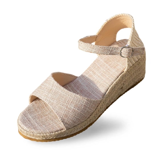 Wovix Women Trendy Sandals Open Toes Ankle Strap Simple Flat Shoes Work Commuting Shoes Indoor Outdoor Shoes Beige 36