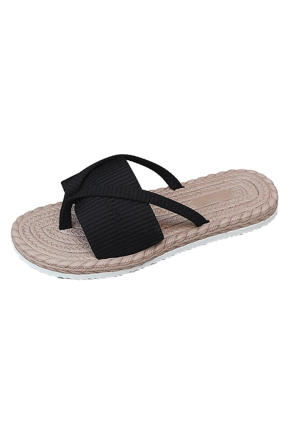 Women Trendy Sandals Simple Comfy Basic Open Toe Holiday Flat Shoes Slip-On Beach Shoes Indoor Outdoor Shoes Black 36