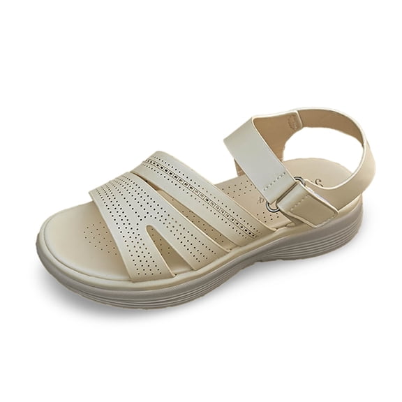 Wovix Women Trendy Sandals Simple Open Toes Leather Flat Shoes Party Work Footwear Indoor Outdoor Shoes Beige 37