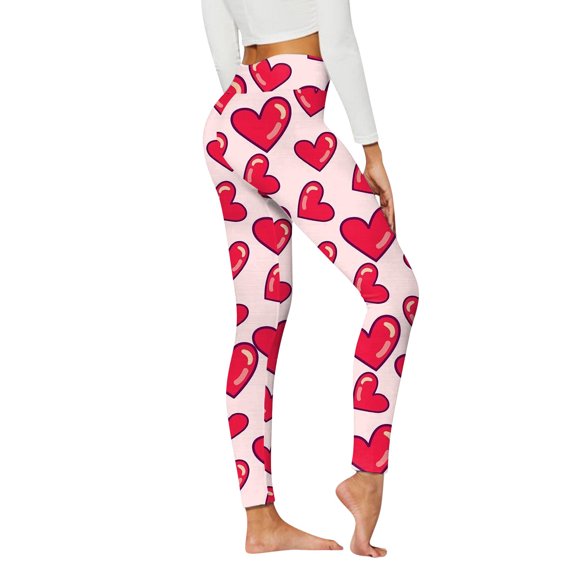 Wovix Women Valentine Legging Romantic Date Casual Daily Legging High Waist Band Style Heart Graphic Pants Lounge Pants