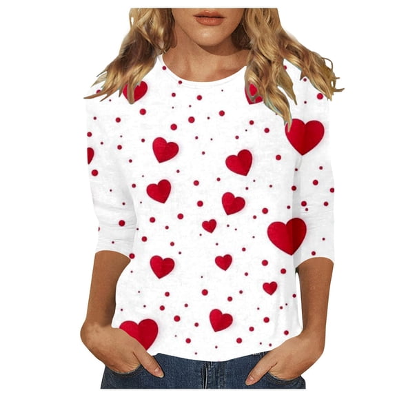 Wovix Women Valentines Sweatshirt Pullover Crewneck 3/4 Sleeve Casual Loose Trendy Soft Fits Tops 2026