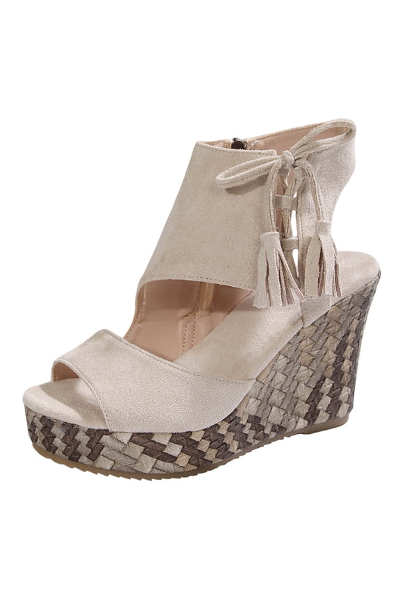 Women Wedge Sandals Open Toe Suede Espadrilles Sandals Ankle Strap Platform Wedges High Heels Beach Shoes