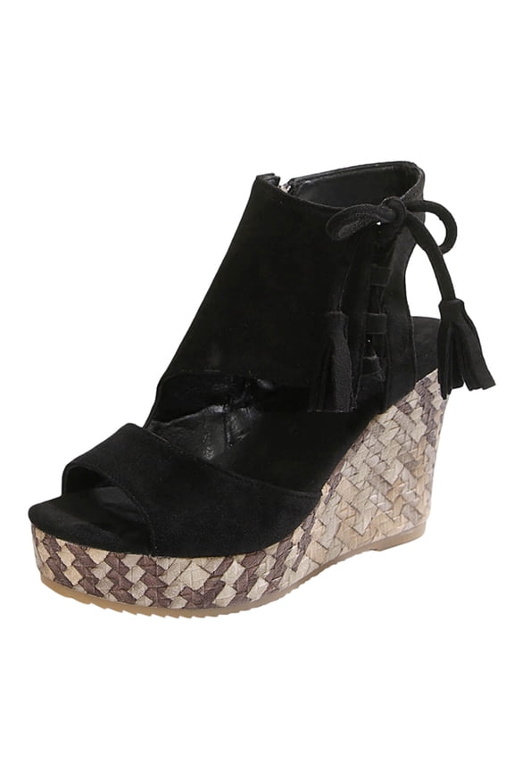 Women Wedge Sandals Open Toe Suede Espadrilles Sandals Ankle Strap Platform Wedges High Heels Beach Shoes