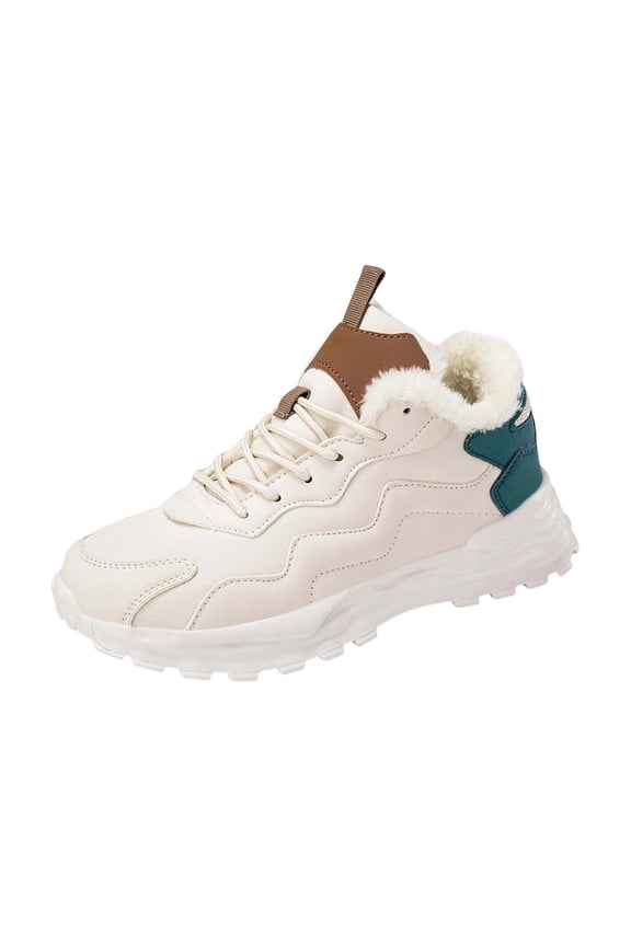 Women Winter Platform Colorblock Casual Lace-Up Walking Sneakers Lightweight Soft Thicken Shoes Outdoor Activities