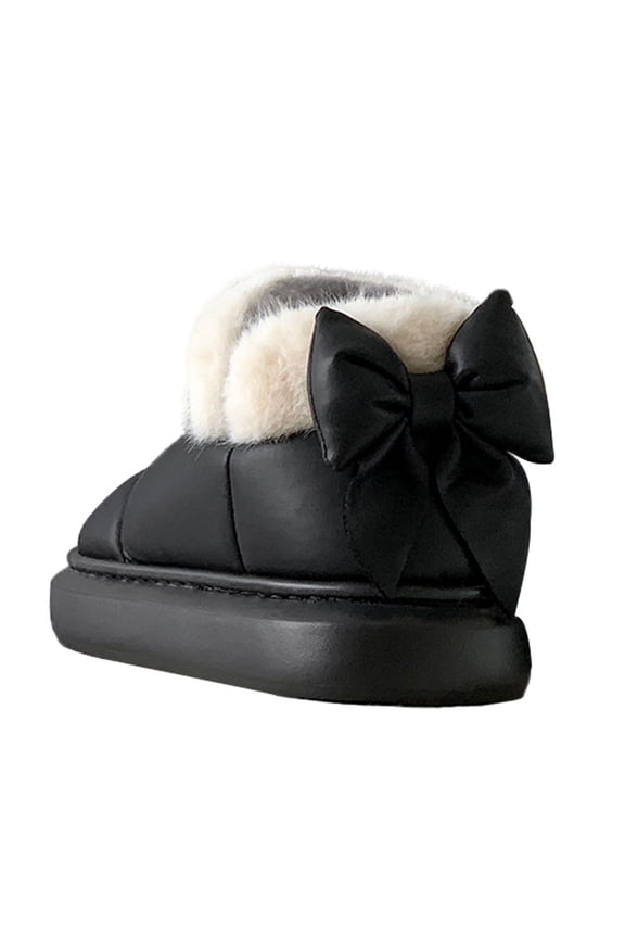 Women Winter Warm Boots With Satin Bow Knit Lined Insoles Thick Boots For Outdoor Wear Cozy Heeled Boots Comfortable Daily Black 44