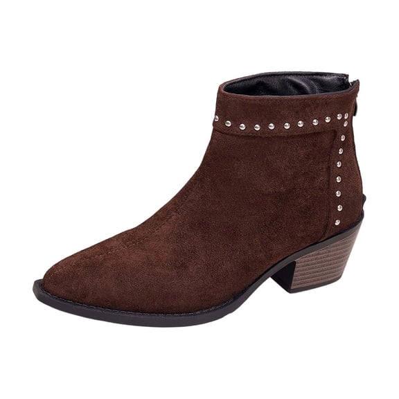 Wovix Women's Ankle Boots Fashion Booties Comfortable Durable Shoes Pointed Closed Toe Short Boots Zip Daily Brown 37