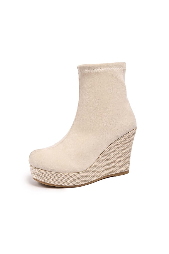 Women's Ankle Boots Wedge Booties Ankle Heels Boots Bow Knot Stacked Heeled Winter Dress Shoes Trendy Streetwear Dress Shoes Beige 38