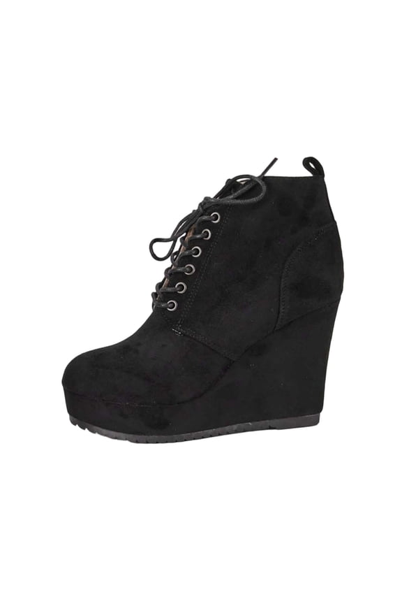 Women's Ankle Boots Wedge Platform Bootie Round Toe Lace up Wedge Heels Boots for Party Evening Shoes Trendy Daily Work Black 39
