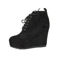 thumbnail image 1 of Wovix Women's Ankle Boots Wedge Platform Bootie Round Toe Lace up Wedge Heels Boots for Party Evening Shoes Trendy Daily Work Black 42, 1 of 6