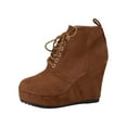 thumbnail image 1 of Wovix Women's Ankle Boots Wedge Platform Bootie Round Toe Lace up Wedge Heels Boots for Party Evening Shoes Trendy Daily Work Brown 43, 1 of 7