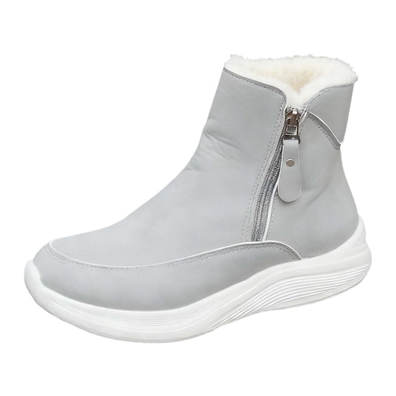 Wovix Women's Ankle Snow Boots Winter Boots Thermal Casual Boots Side Zipper Boots Comfortable Plaid Outdoor Activities Shoes Light Gray 37