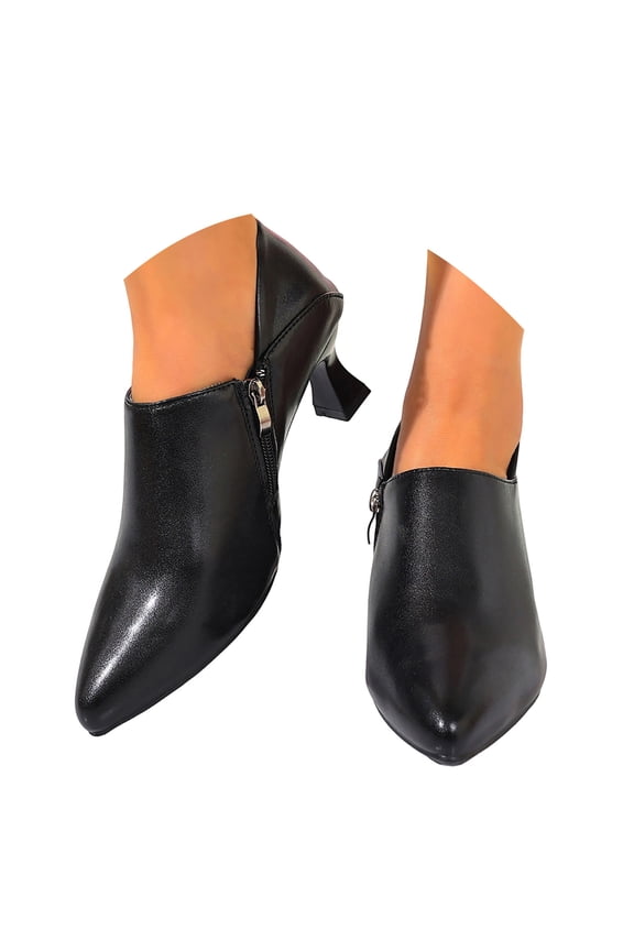 Women's Artificial Leather Pointed Toe Side Zipper Pump Shoes with High Heel Trendy Daily Work Black 40