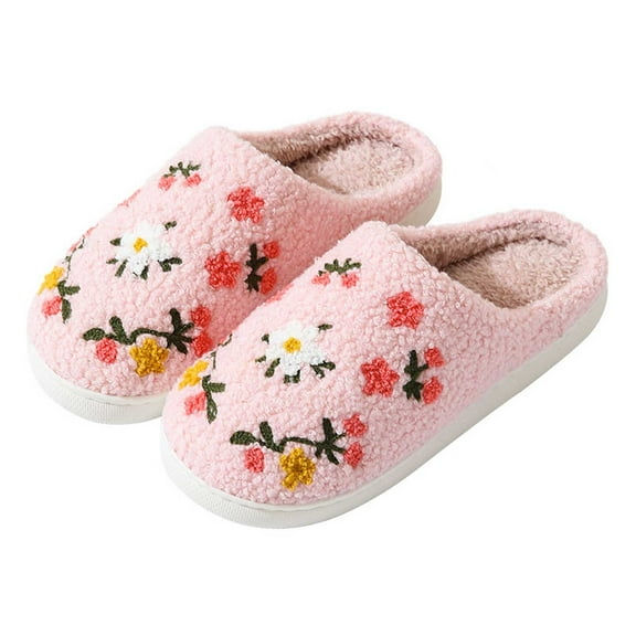 Wovix Women's Basic Slippers Fuzzy Cushioned Comfort Slip-On House Shoes Clog Slipper with Floral Graphic Lightweight Indoor Outdoor Slippers Comfy For Daily