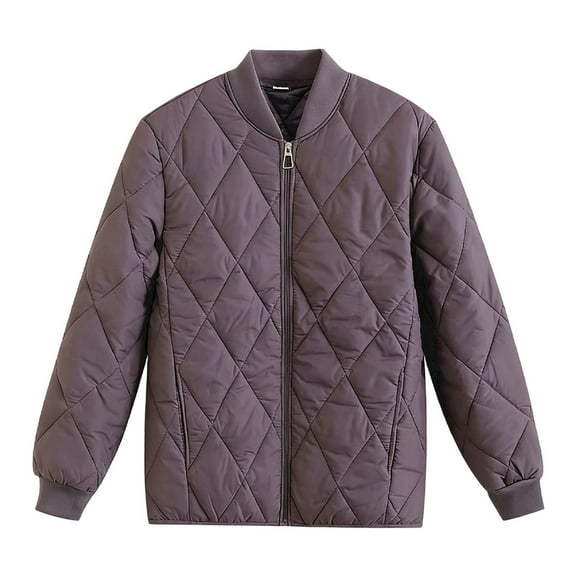 Wovix Women's Bomber Jacket Fashion Quilted Casual Lightweight Long Sleeve Solid Color Basic Thermal Bomber Jakcets Zip up Outerwear Jacket with Pockets Daily