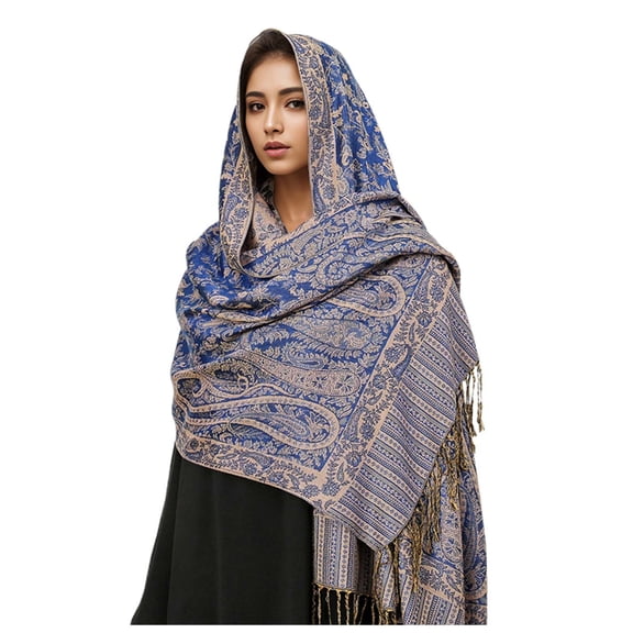 Wovix Women's Border Pattern Layered Reversible Woven Pashmina Shawl Scarf Wrap Stole Long Blanket Paisley Trendy Scarf Winter Gifts Neckwarmer
