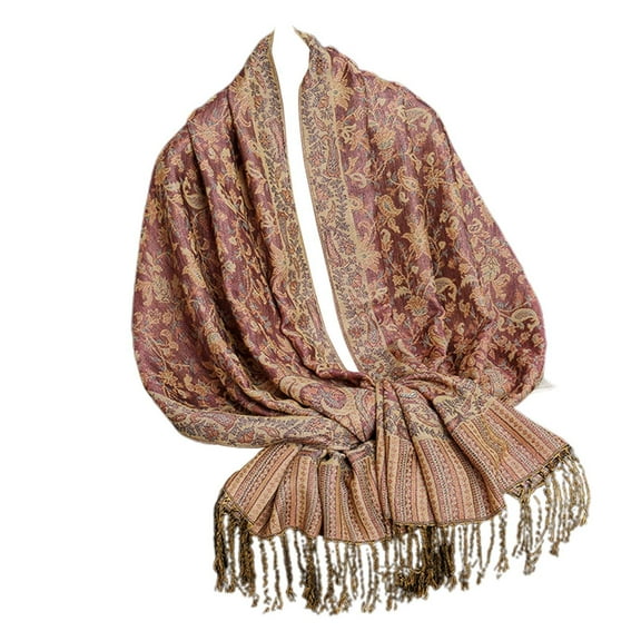 Wovix Women's Border Pattern Layered Reversible Woven Pashmina Shawl Scarf Wrap Stole Long Blanket Paisley Trendy Scarf Winter Gifts Neckwarmer