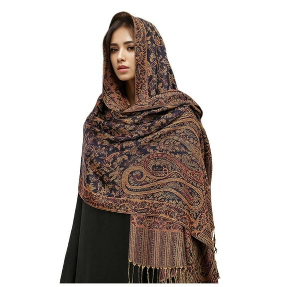 Wovix Women's Border Pattern Layered Reversible Woven Pashmina Shawl Scarf Wrap Stole Long Blanket Paisley Trendy Scarf Winter Gifts Neckwarmer
