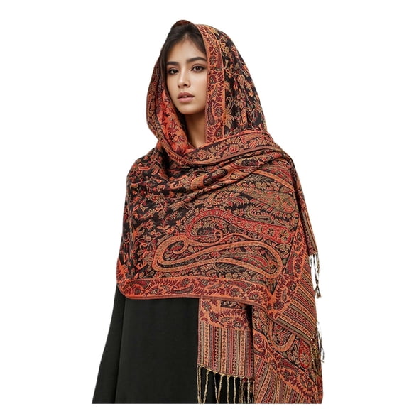 Wovix Women's Border Pattern Layered Reversible Woven Pashmina Shawl Scarf Wrap Stole Long Blanket Paisley Trendy Scarf Winter Gifts Neckwarmer