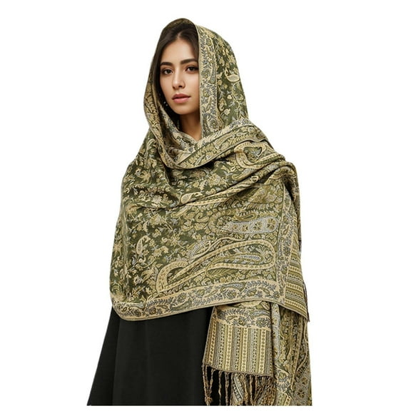 Wovix Women's Border Pattern Layered Reversible Woven Pashmina Shawl Scarf Wrap Stole Long Blanket Paisley Trendy Scarf Winter Gifts Neckwarmer