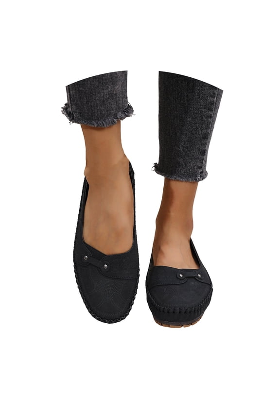 Women's Casual Comfy Flats Shoes Daily Comfort Walking Loafer Work Trendy Shoes Black 35