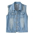 thumbnail image 1 of Wovix Women's Casual Lapel Denim Vest Jacket Vintage Slim Fit Sleeveless Ripped Jeans Vests Basic Plaid Button Down Trendy Daily Streetwear Tops, 1 of 9