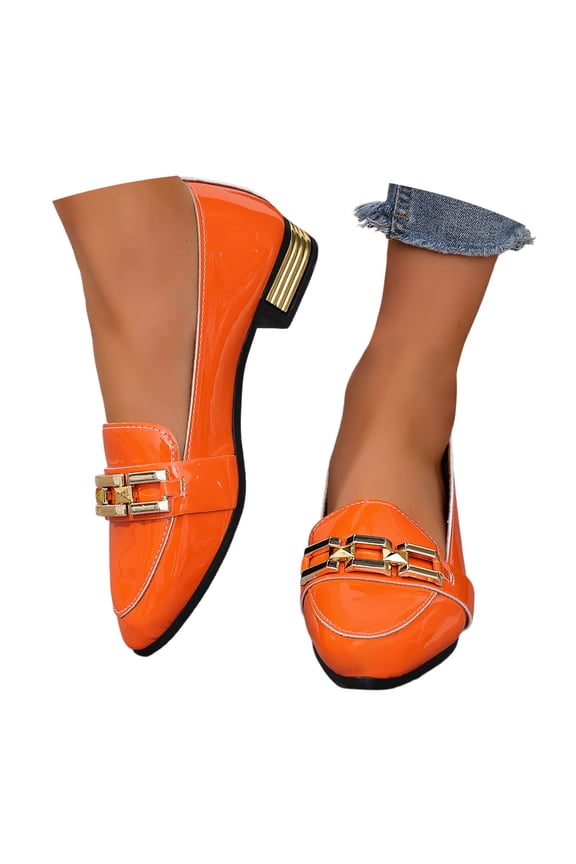 Women's Casual Shoes Low Chunky Block Heel Pointed Toe Slip On Comfortable Dress Shoes for Work Office Daily Orange 43