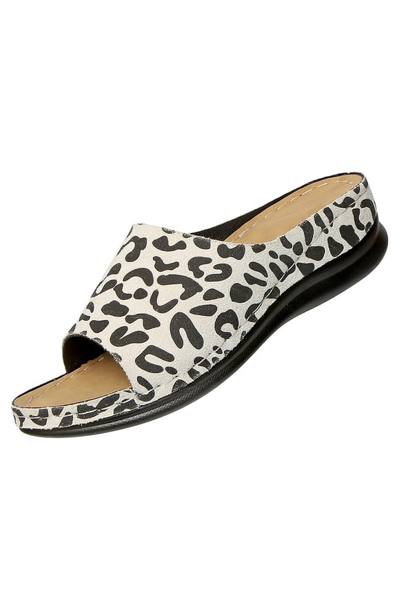 Women's Comfort Slide Sandal Leopard Print Leather Sandal Casual Footwear