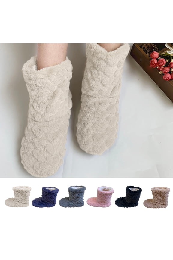 Women's Comfort Thermal Fuzzy Ankle Bootie Slippers Plush Lining -on House Shoes Anti- Sole Indoor Outdoor Solid Color Barefoot Shoes
