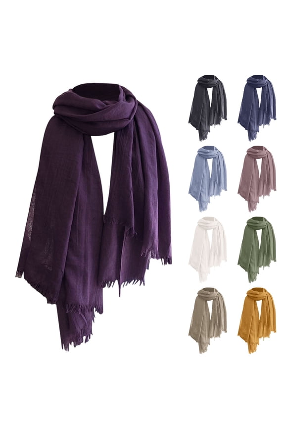 Women's Cotton Scarves Lady Light Soft Fashion Solid Scarf Wrap Shawl Long Plaid Solid Color Silk Scarves Lightweight Breathable Basic Soft For Daily