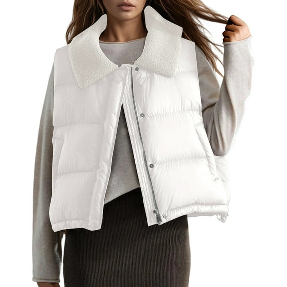 Wovix Women's Crop Puffer Vest Lightweight Stand Collar Coat Sleeveless Zip Up Padded Gilet Parka Solid Color Basic Trendy Thermal Jacket Spring Fall Winter