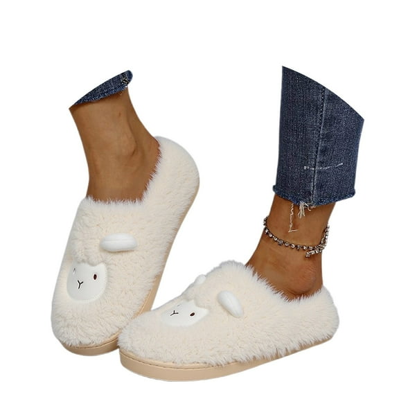 Wovix Women's Cute Animal Slippers Warm Fuzzy Plush House Slipper Cartoon Sheep Design Indoor Shoes Winter Fall Closed Back Thermal For Daily