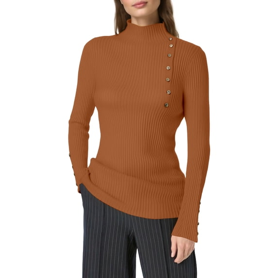 Wovix Women's Fall Fashion Sweater 2025 Long Sleeve Mock Neck Button Stretch Slim Tunic Business Casual Work Solid Color Basic Tops