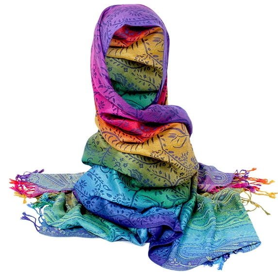 Wovix Women's Fashion Cotton Blend Scarf Luxury Satin Shawl Wraps Colorful Elegant Colorful Paisley Soft Pashmina Scarf Shawl Wrap Trendy Winter Gifts