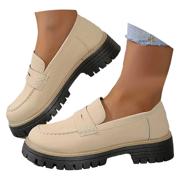 Wovix Women's Fashion Solid Thick Soled Leather Slip-On Casual Shoes Comfortable Shoes Basic Trendy Daily Work Work Office Business Dress Shoes