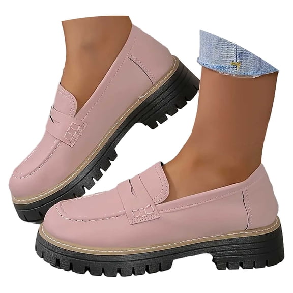 Wovix Women's Fashion Solid Thick Soled Leather Slip-On Casual Shoes Comfortable Shoes Basic Trendy Daily Work Work Office Business Dress Shoes