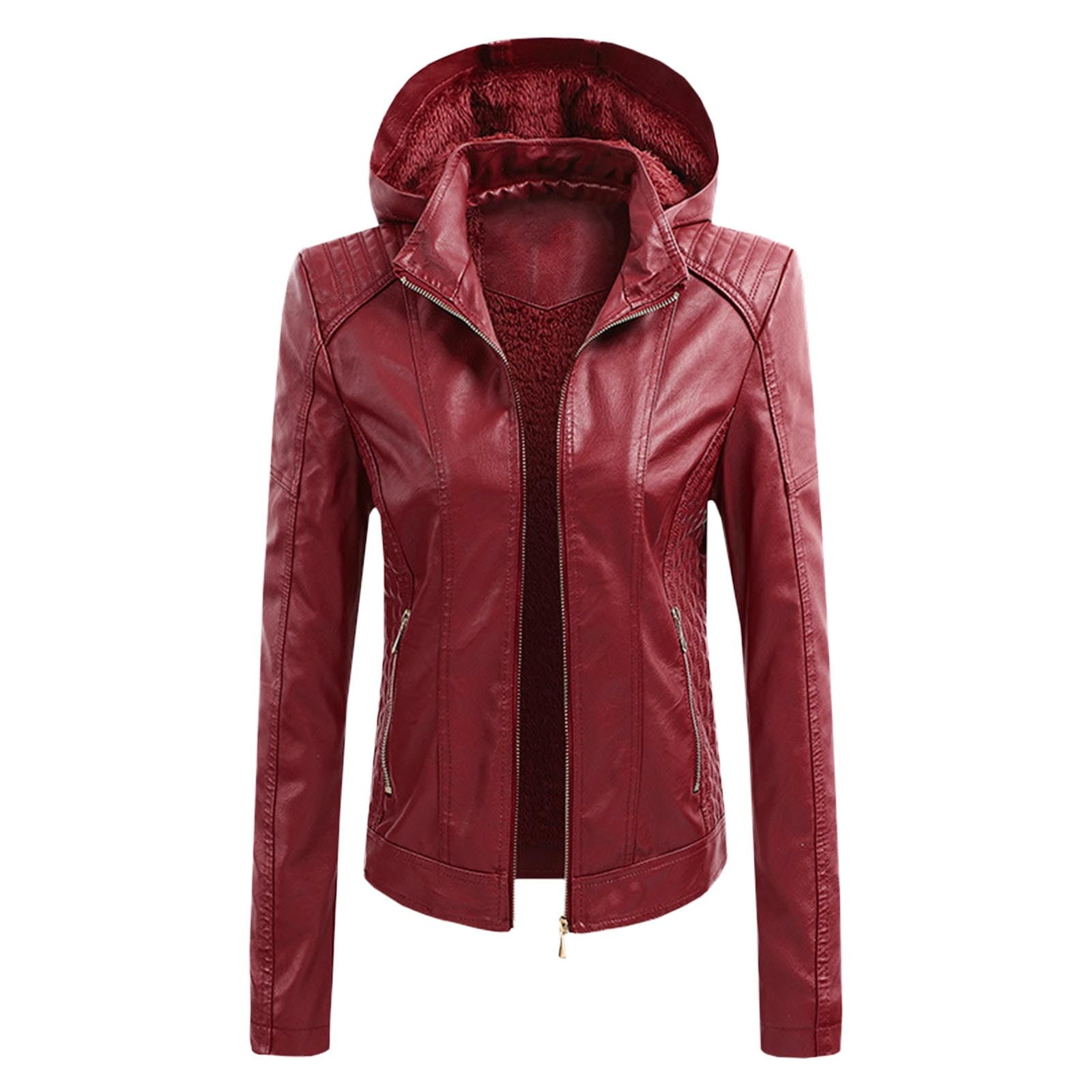 Wovix Women's Faux Leather Moto Biker Jacketat with Removable or Non ...