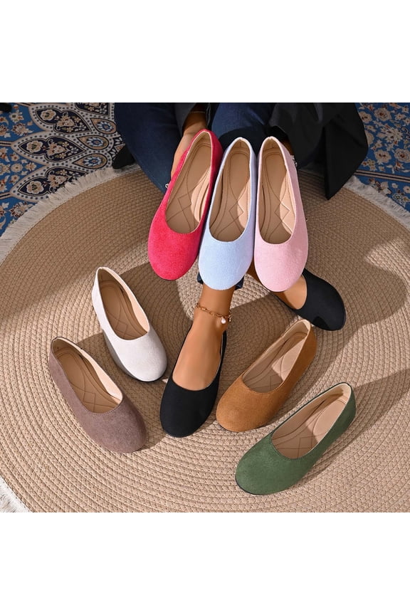 Women's Flats Comfortable Slip On Ballet Flats Soft Solid Casual Shoes Comfy Work Daily Brown 40