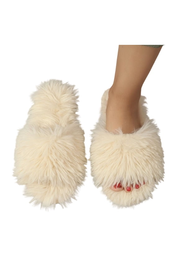 Women's Furry Slippers Open Toe Fuzzy Slippers Memory Foam Fluffy House Sandal Comfy Home Shoes