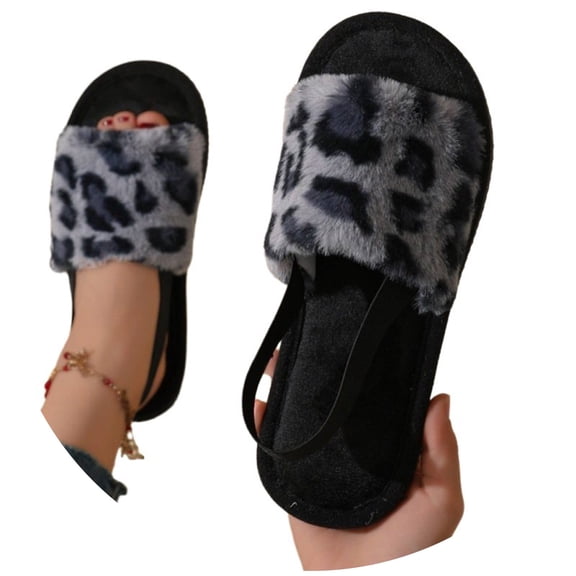 Wovix Women's Fuzzy Fluffy Furry Slippers Flip Flop Open Toe Cozy House Memory Foam Sandals Slides Soft Convenient Flat Comfy Anti- Spa Trendy Graphic Indoor Outdoor on
