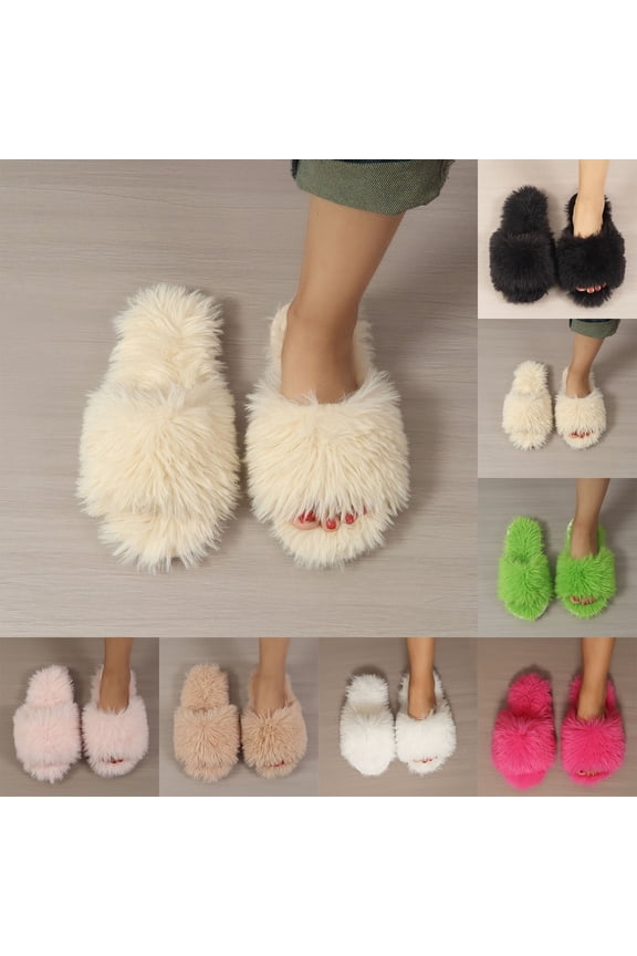 Women's Girls Fuzzy Memory Foam Cushionin Slippers Comfy Kids Fluffy Plush Open Toe House Slippers Slip On Furry Home Slides Indoor Outdoor Flip Flop House Shoes