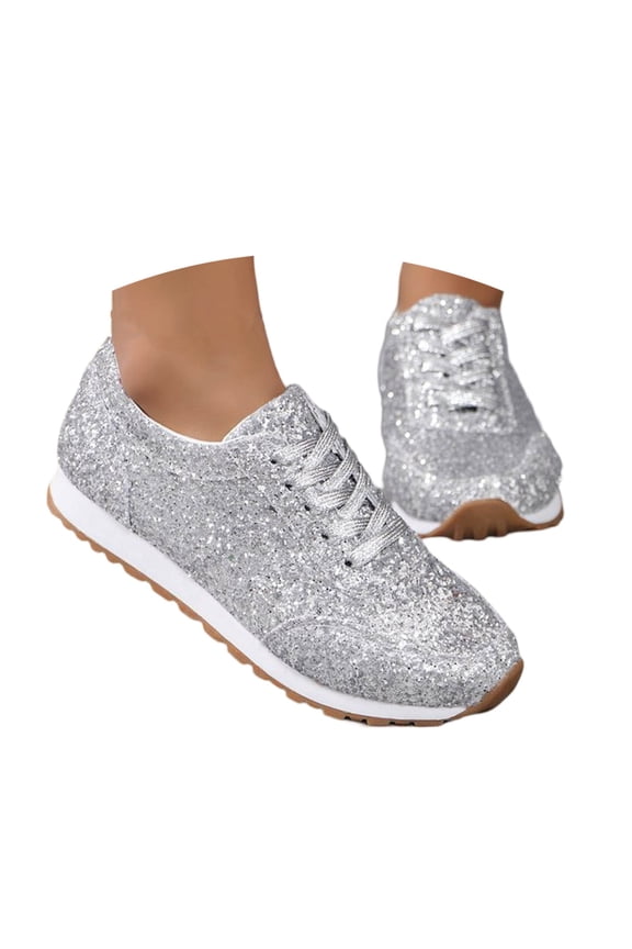 Women's Glitter Shoes Sparkly Lightweight Metallic Sequins Tennis Shoes Casual Retro Walking Shoes Daily