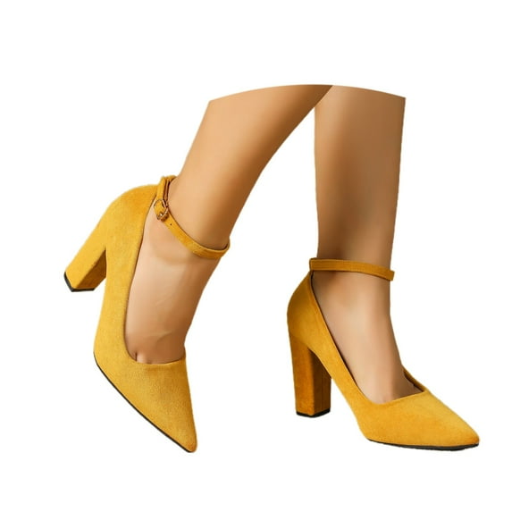 Wovix Women's High Chunky Block Closed Toe Heels Slip On Pointed Toe Work Dress Office Wedding Party Pumps Shoes Trendy Daily Work